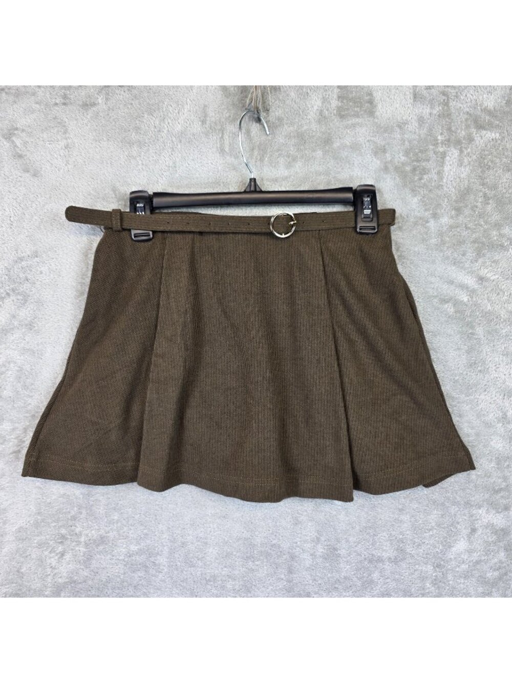 OGL Skort Womens S Brown Knit Mini Pleated High Rise Belted Lined Stretch